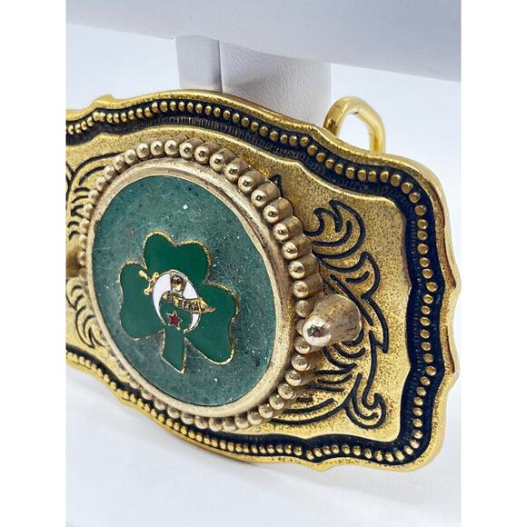 El Bekal Shriners 3-Leaf Clover Gold Tone Belt Buckle - Picture 5 of 5